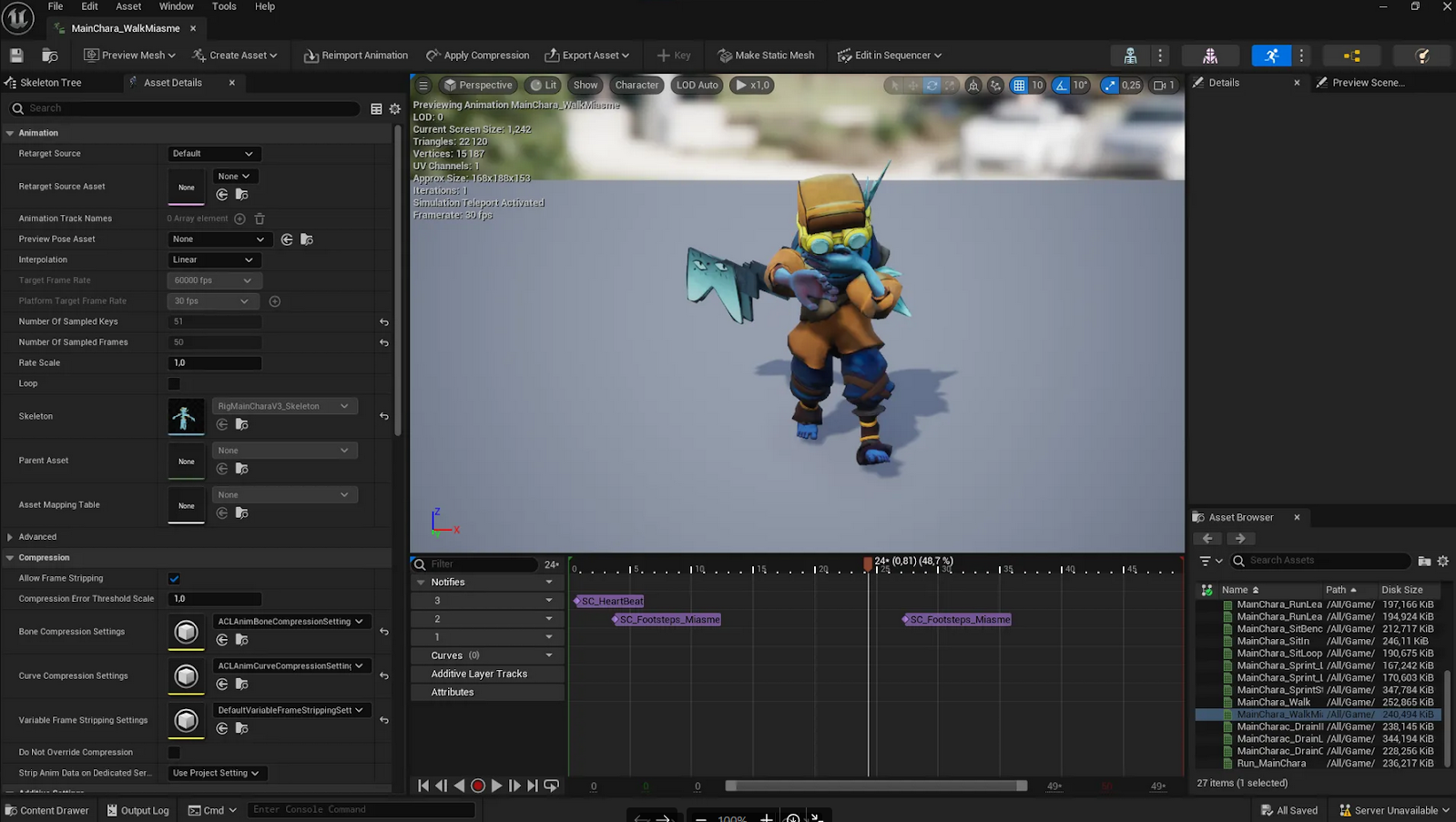 Footsteps events on animation
